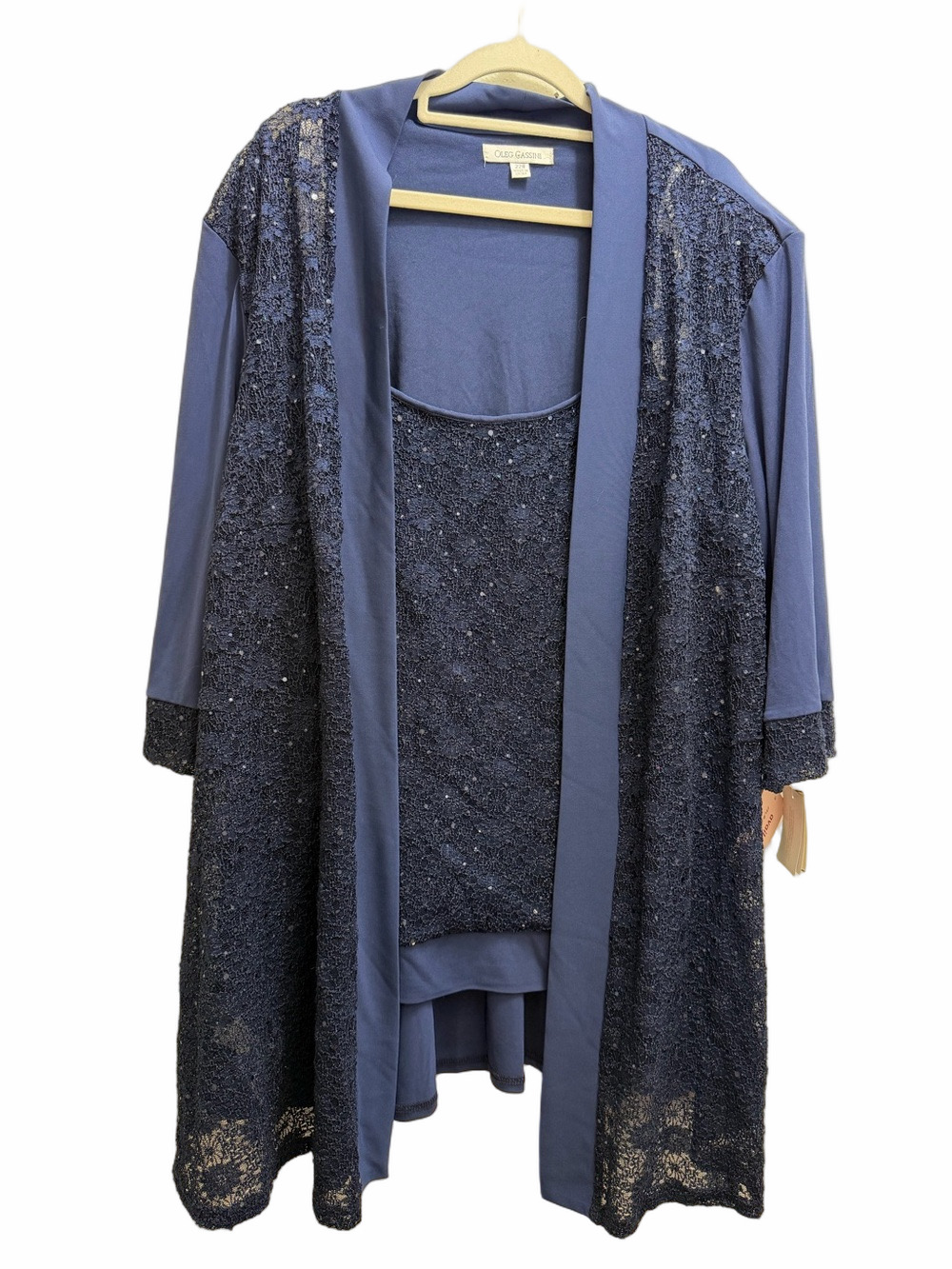 NWT Oleg Cassini Navy Blue Lace Two-Piece Formal Set Cardigan & Blouse Size 22